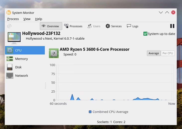 System Monitor showing AMD Ryzen CPU and graph of usage