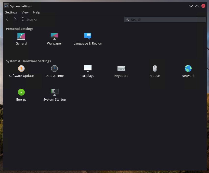 System Settings in dark mode