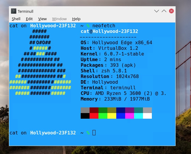 Terminull showing neofetch